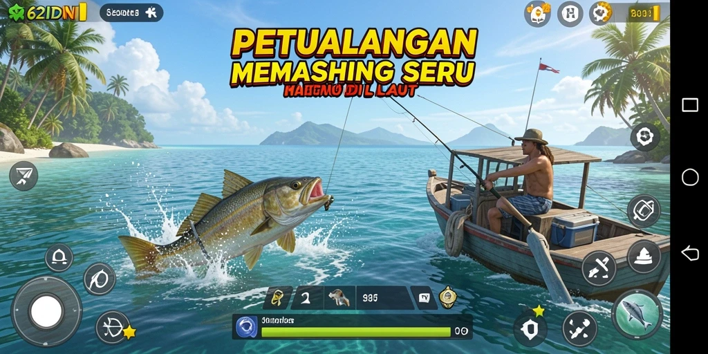 Tampilan gameplay memancing di 62IDN yang seru dan mendebarkan.