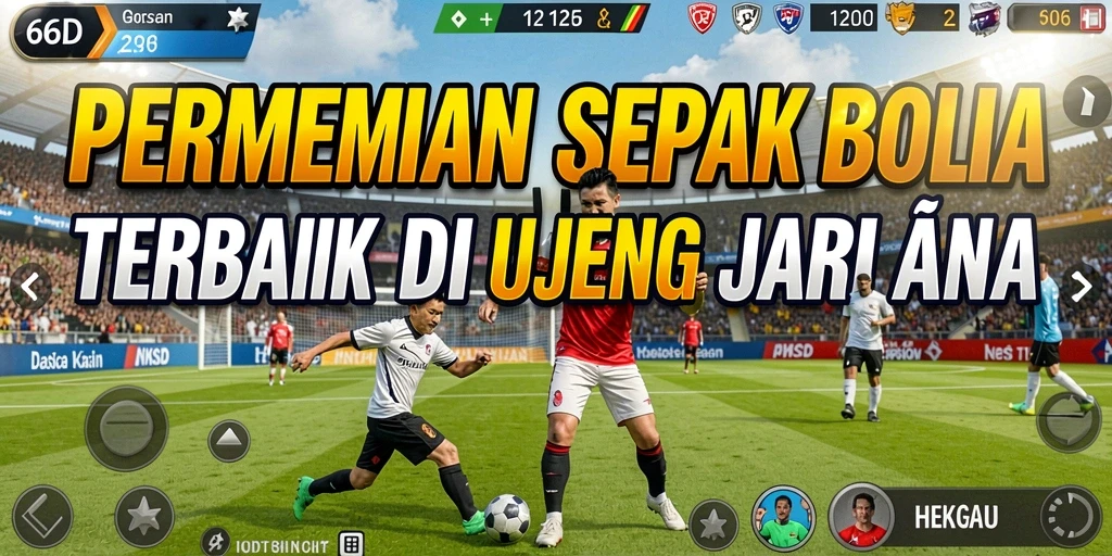 Screenshot gameplay 66D yang mendebarkan dalam aksi sepak bola.