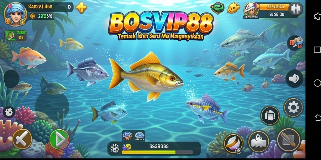 Gameplay seru BOSVIP88 saat menembak ikan di lautan.
