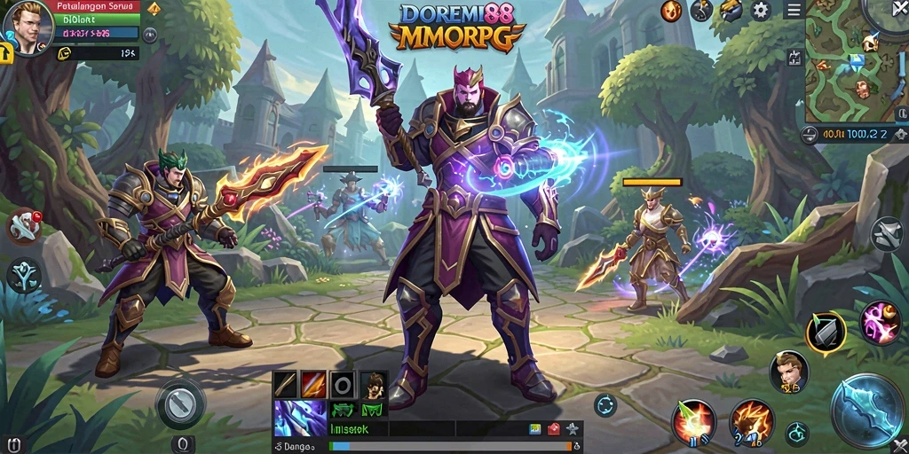 Screenshot gameplay DOREMI88 yang menunjukkan pertarungan epik di dunia MMORPG.