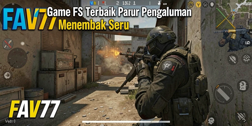 Tampilan gameplay menegangkan dari FAV77 dengan aksi tembak-menembak yang intens.