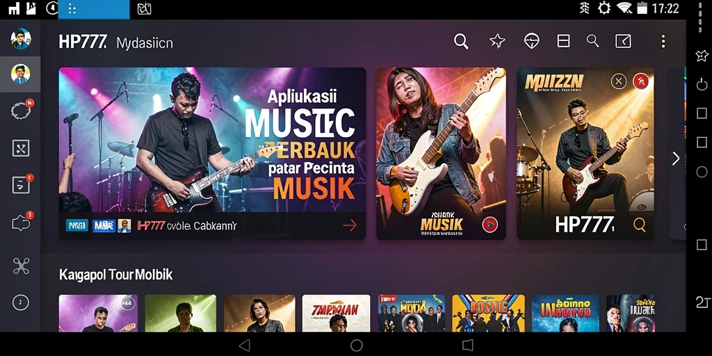 Tampilan gameplay HP777 dengan berbagai genre musik.