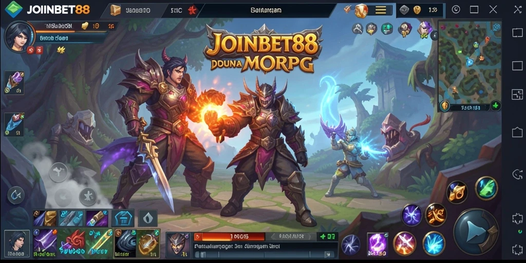 Screenshot gameplay JOINBET88 menampilkan pertarungan epik antara pemain dan monster.