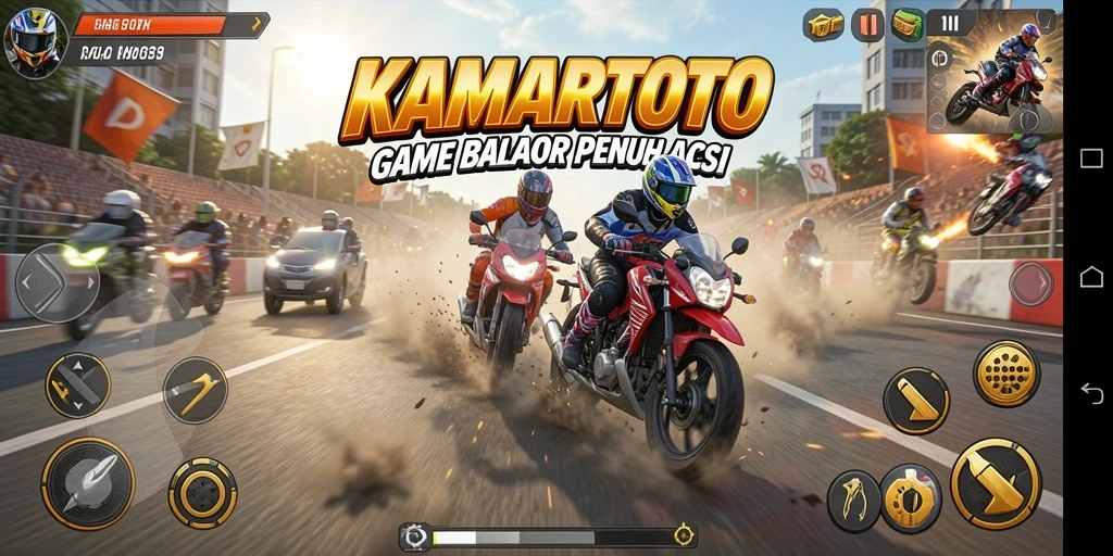 Screenshot gameplay KAMARTOTO menampilkan aksi balap motor yang luar biasa.