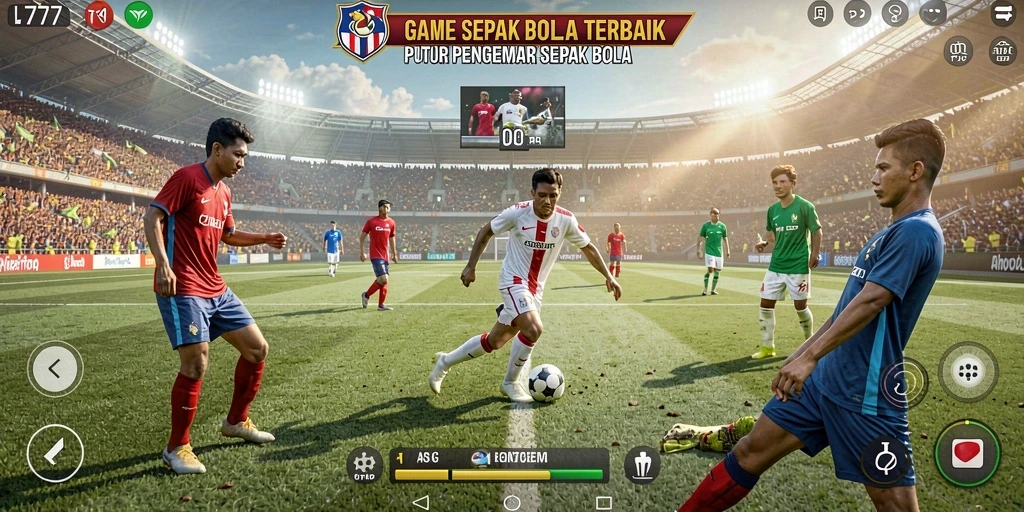 Screenshot menunjukkan gameplay intens L777 saat pertandingan sepak bola.