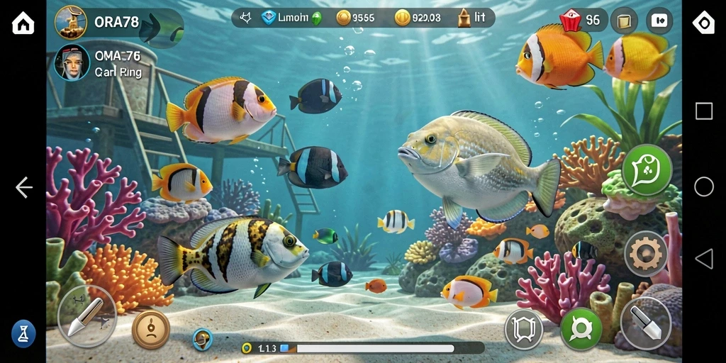 Tampilan menarik dari gameplay memancing di ORA78 yang menampilkan aksi menangkap ikan.