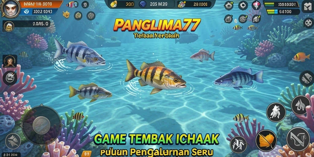 Screenshot gameplay PANGLIMA77 yang menampilkan aksi menembak ikan.