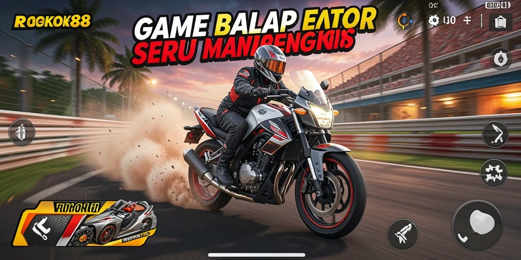 Tangkapan layar gameplay ROKOK88 yang menunjukkan aksi balap motor.