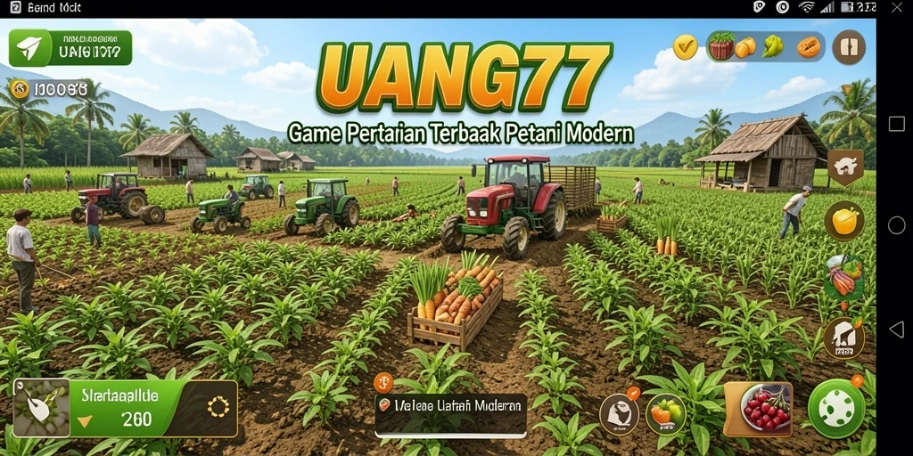 Tampilan gameplay UANG77 yang menawan dengan ladang hijau subur.